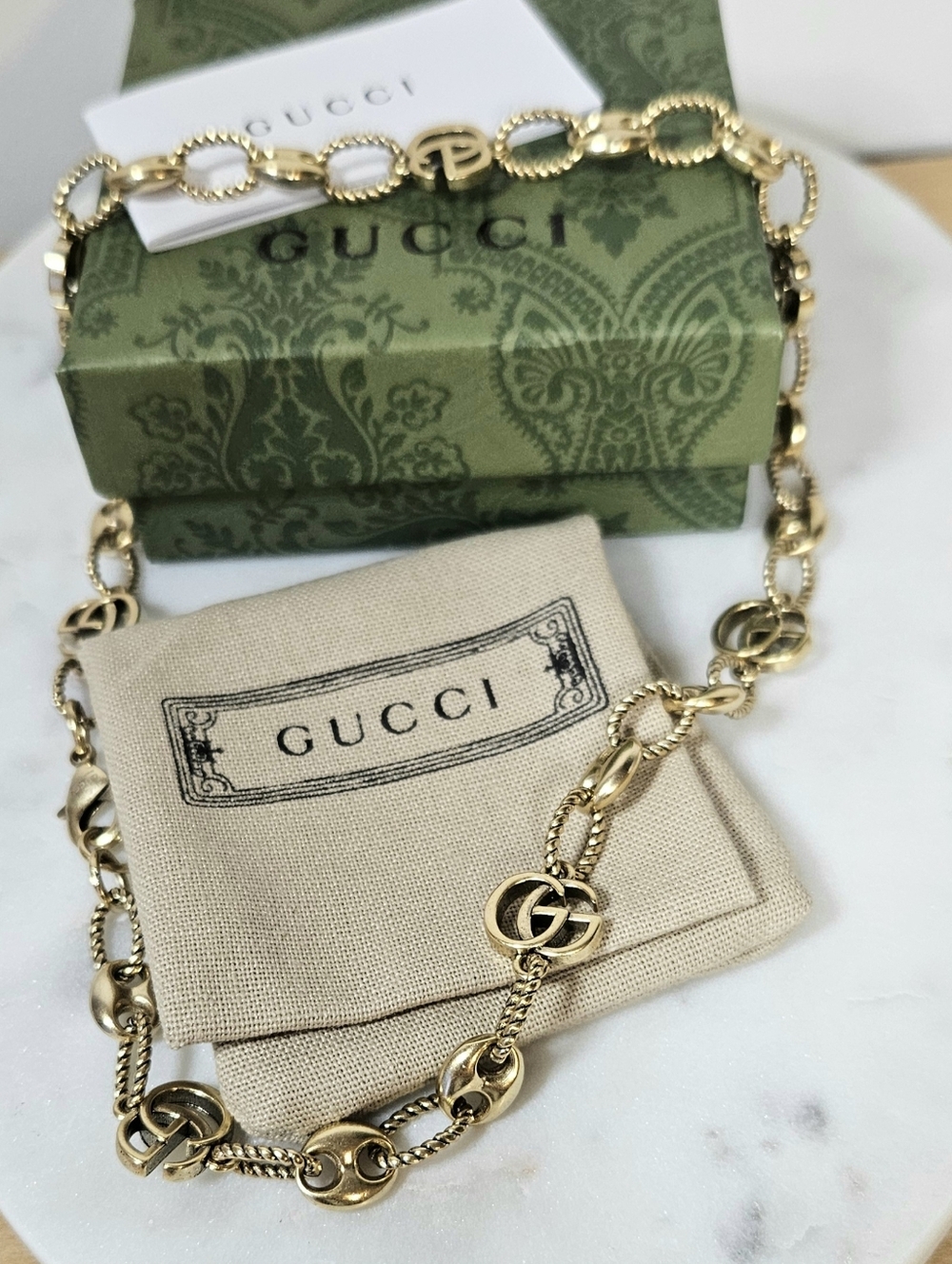 ✨️ GUCCI Gold Plated Interlocking Double GG Link Chain Necklace ✨️ - Picture 2 of 9